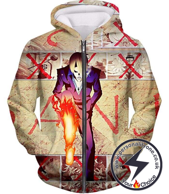 One Piece Strong Straw Hat Pirate Vinsmoke Sanji Action Promo Zip Up Hoodie